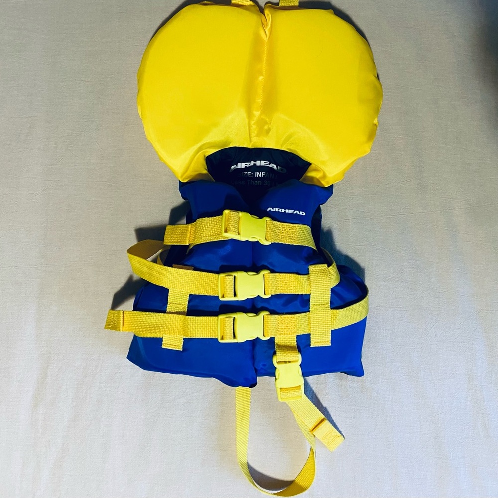 Infant USCG approved Airhead Yellow and Blue Life Jacket Classic Life Vest